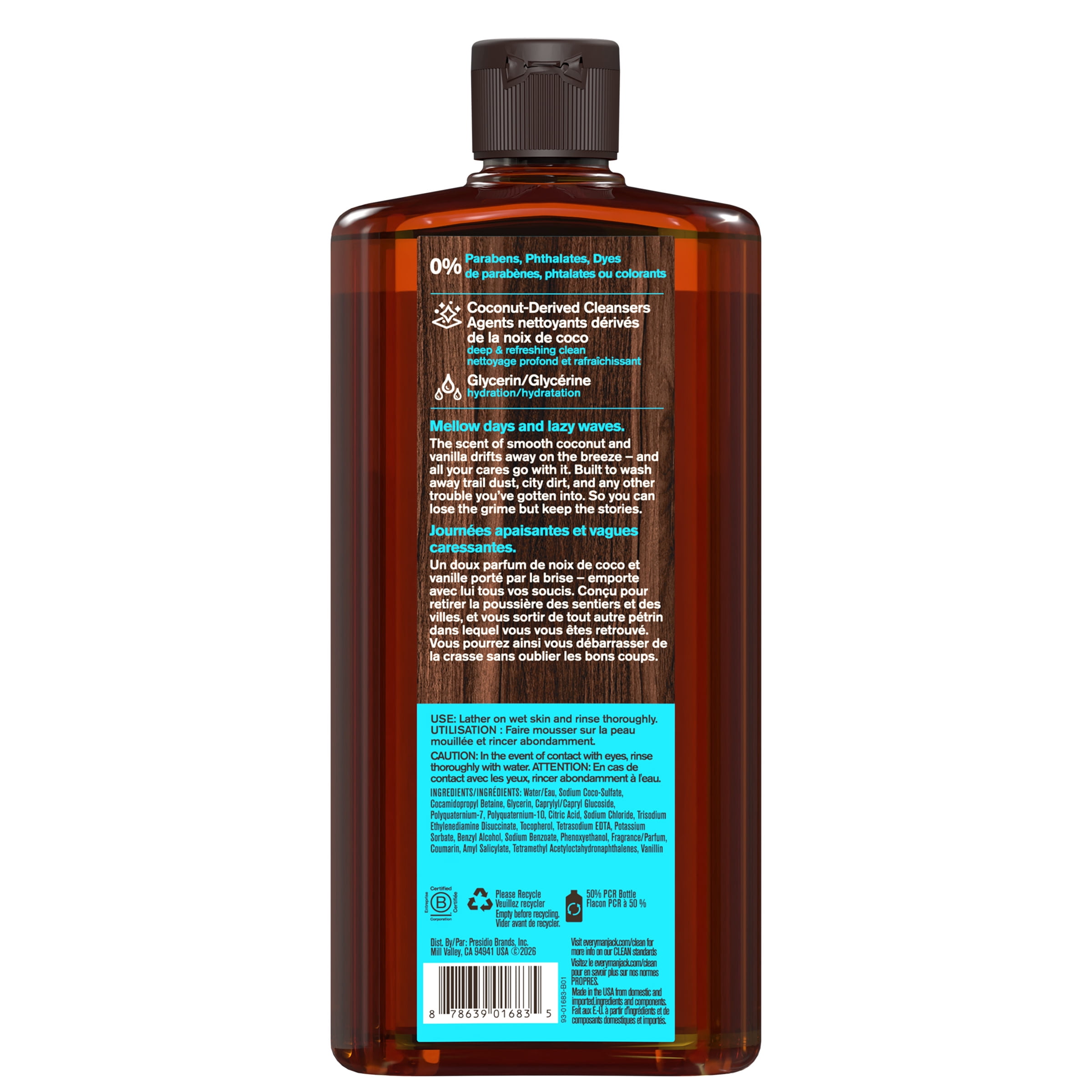 Every Man Jack Coconut + Vanilla Hydrating Body Wash for Men, Naturally Derived