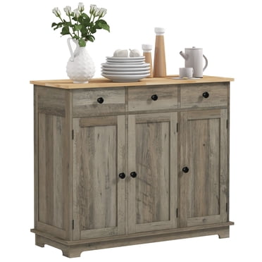 HOMCOM Coffee Bar Cabine, Kitchen Cabinet with Drawers, Washed Grey