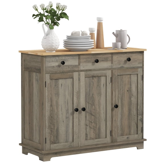 HOMCOM Armoire de Bar à Café, Armoire de Cuisine avec Tiroirs, Gris Délavé