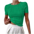 thumbnail image 5 of Pisexur Hauts de Printemps pour Femmes 2025, Hauts d'Entraînement Femmes, Hauts d'Entraînement Femmes T-Shirt Imprimé Manches Courtes Col Rond Chandail à la Mode Gris Foncé, 2TG, 5 of 5
