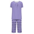 thumbnail image 4 of Timegard Ensembles de Pyjamas pour Femmes 2 Pcs Détente Col Rond Manches Courtes Haut Pantalon Capri à Rayures avec Poches Tenues, 4 of 7