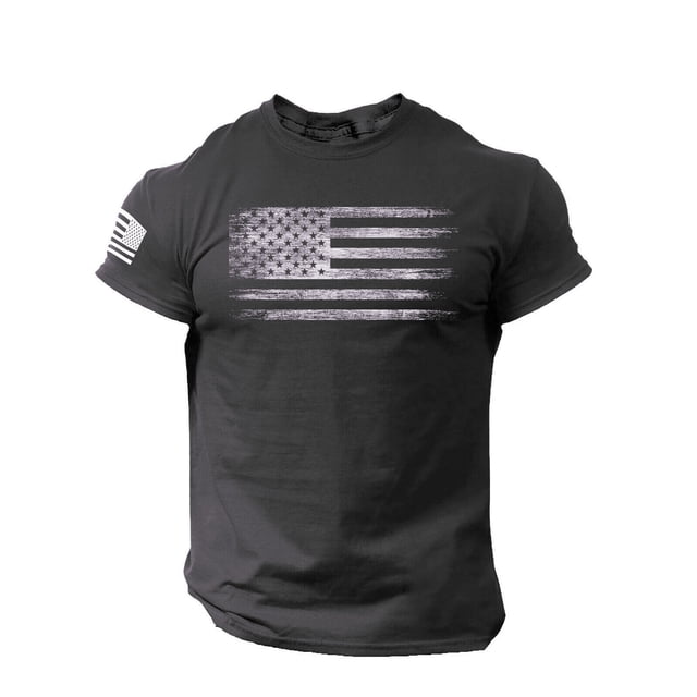 Kcodviy T-Shirt pour Homme Usé Drapeau Chemise Habillée Homme Col Rond Imprimé Court Hommes Classique Coupe Ajustée Contraste Intérieur Manches Longues Chemises Habillées Blouse Manches Blouse pour Homme