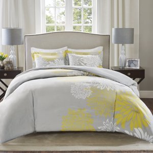 Comfort Spaces Enya Comforter Set-Modern Floral Design All Season Down Alternative Bedding, Matching Shams, Bedskirt, Decorative Pillows, King(104"x90"), Yellow
