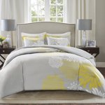 Comfort Spaces Enya Consolateur Set-Modern Floral Design All Season Down Alternative Bedding, Shams assortis, Litjutte, Oreillers décoratifs, Roi(104"x90), Jaune