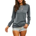 thumbnail image 1 of LUXUR T-shirt pour Femmes Col Rond Tee-Shirt Couleur Unie Pull Décontracté Manches Longues Gris m, 1 of 5
