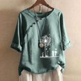 thumbnail image 2 of CHUANK Hauts pour Femmes en Liquidation à Moins de 10 $ Hauts pour Femmes Décontractés Printemps Été Manches Longues en Coton et Lin Imprimé Graphique Pissenlit Col Ras du Cou Blouses Vintage Hauts Grande Taille, 2 of 6