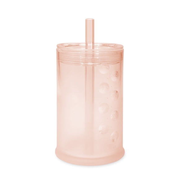 Olababy Clear View Silicone Training Cup with Straw Lid | Toddler Sippy Trainer 12mo+ | Unbreakable Water Drinking Cups for Kids 2yr+ | Baby Led Weaning & Feeding Supplies (Coral 9 oz)