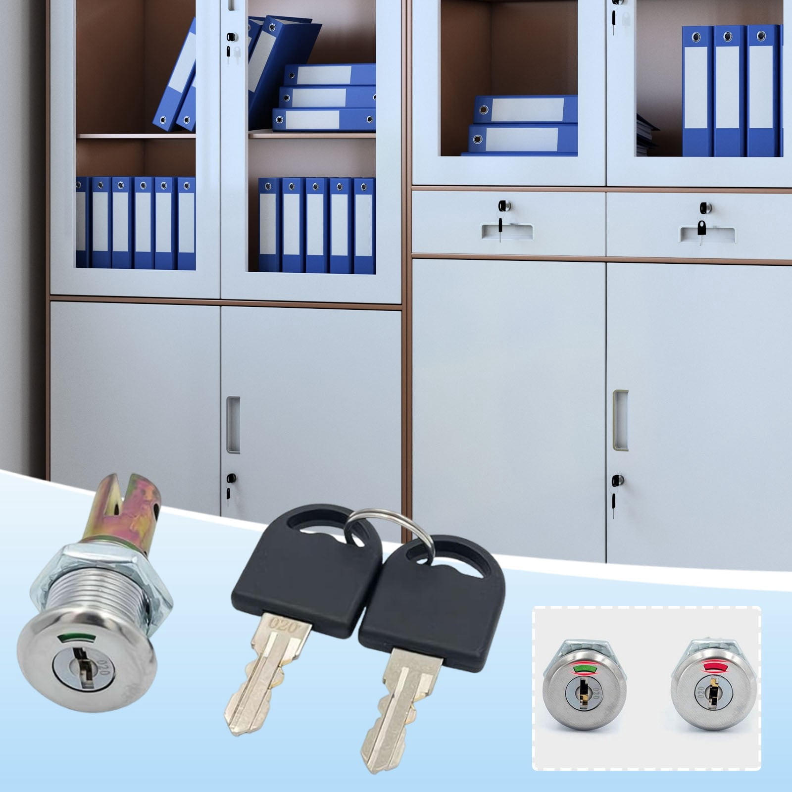 Tool Cabinet Lock with Key | Replacement Lock for Toolbox Storage Cabinet | Red and Green Locked Unlocked Indicator | Metal Construction for Workshop Garage Tool Chest