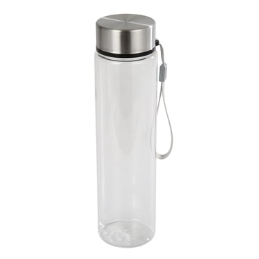 Mainstays 18oz Plastic Clear Water Bottle Stainless Steel Screw Cap Lid with Strap, MS 18oz Water Bottle Clear