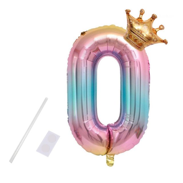 serony Party Balloon with Gradient Color Birthday Party Decor Aluminum Foil Balloon 32 Inch, Number 0