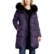 Nfurl Plus Size Long Winter Coats for Women Thermal Long Sleeve Zip up Quilted Puffer Jackets Warm Outerwear Coats Winter Parka Overcoats Purple XXXL