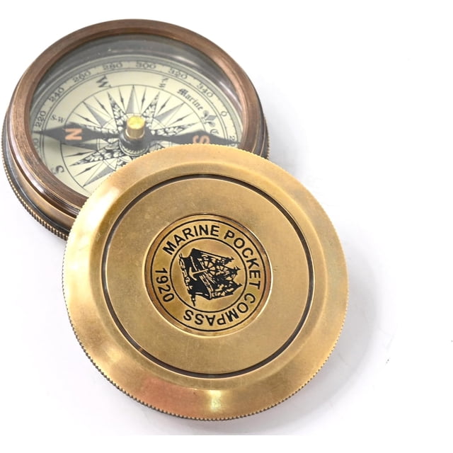 Nauticalmart 2 inches Vintage Compass Replica Brass Pocket Transit Compass - Robert Frost Poem