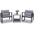 thumbnail image 1 of Costway 3PCS Patio Rattan Furniture Set Rocking Chairs Cushioned Sofa Gray, 1 of 9