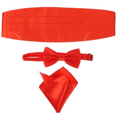 FRCOLOR Men's Bow Tie 3pcs Men's Satin Bow Tie Cummerbund Hanky Handkerchief (Red),40.16"X5.51"X0.39"