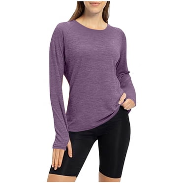 biudgviw Workout Tops for Women Long Sleeve Yoga Athletic Shirts Comfy Soft Crew Neck Pullover Shirts Gym Clothes with Thumb Holes