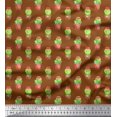 thumbnail image 1 of Soimoi Brown Heavy Satin Fabric Cactus With Conical Pot Tree Print Sewing Fabric Yard 54 Inch Wide, 1 of 5
