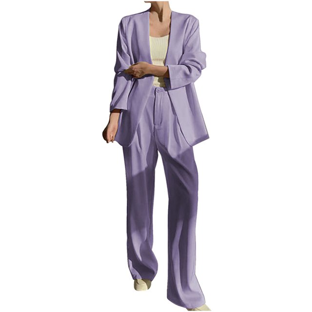 Timegard 2 Piece Suits Set for Women Button V Neck Open Front Jackets Business Office Wide Leg Pant Blazer Outfits