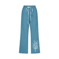 thumbnail image 4 of Simua Linen Capris for Women Elastic Waist Summer Loose Wide Leg Trousers, 4 of 4