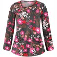 thumbnail image 4 of Pompotops Blouse à Manches Longues Imprimée avec Poches, Uniforme de Travail pour Femmes, Col en V, 4 of 6