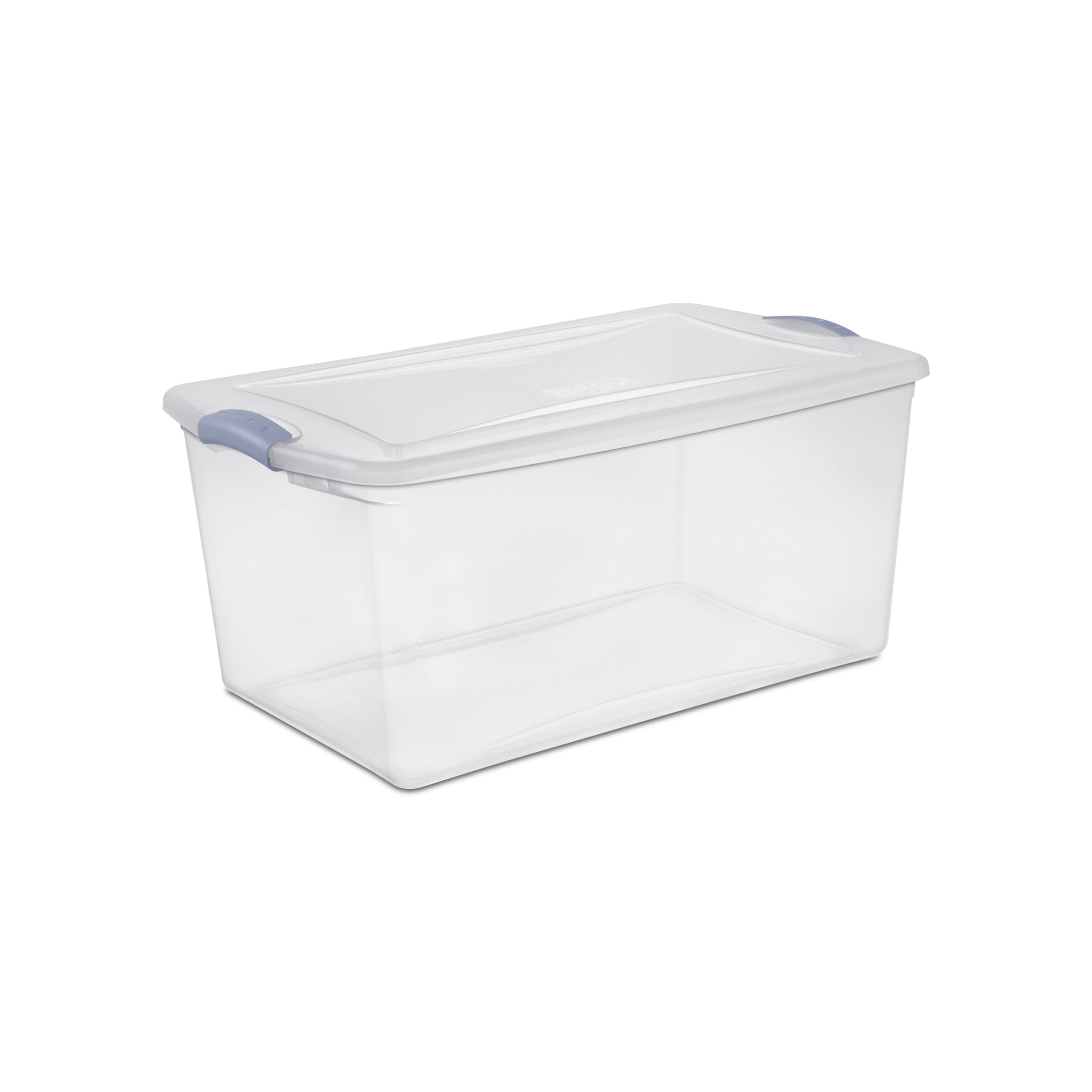 Sterilite 62 Liter Latch Box, Clear Plastic Storage Bin with Lid - Blue Latch
