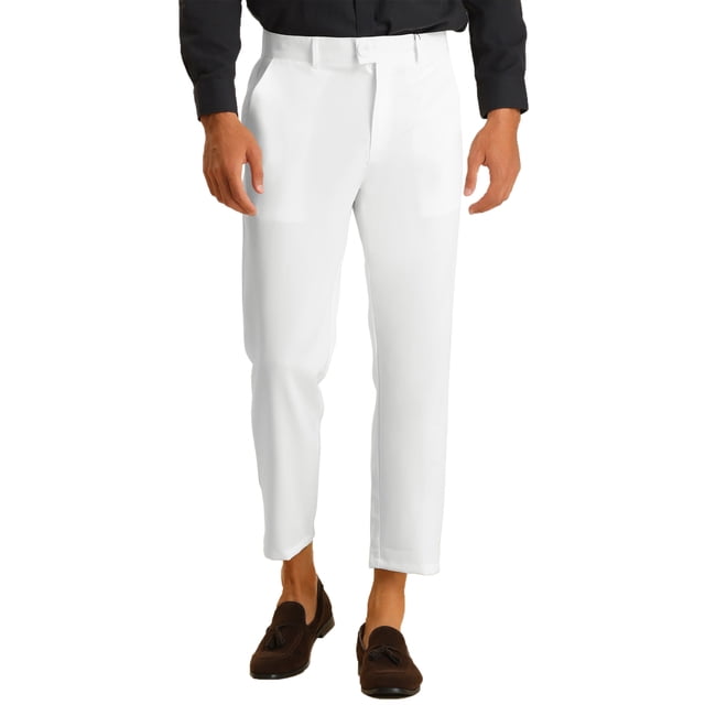 INSPIRE CHIC Men's Pants Solid Color Ankle Length Flat Front Trousers 28 White