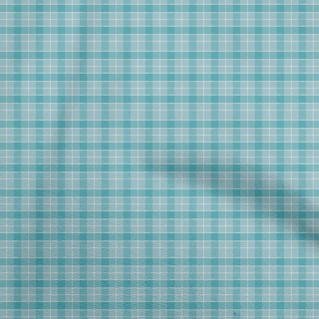 oneOone Cotton Cambric Light Blue Fabric Check Craft Projects Decor Fabric Printed By The Yard 56 Inch Wide