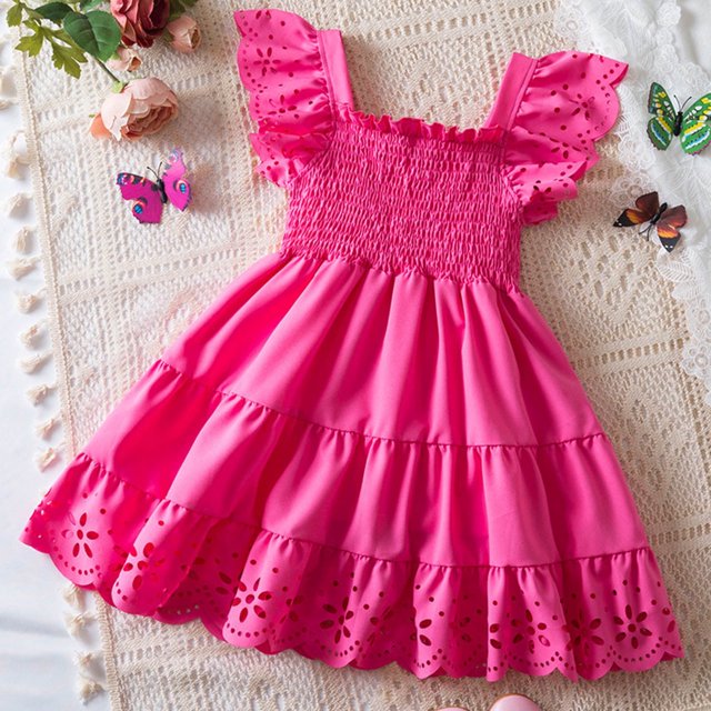 SXcggal One Robe à Manches Volantées Unie pour Tout-Petites Filles, Robe de Danse Fête, Vêtements Respirants, Mignonne, Décontractée, Robe pour Fille