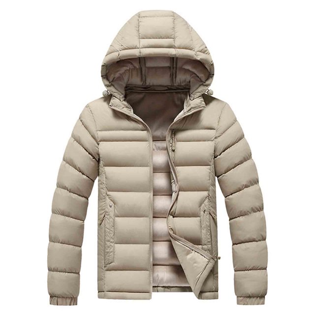 hoksml Men's Down Fill Winter Jacket Detachable Hooded Zip Up Coat with Zippered Pockets for Cold Weather