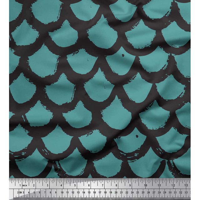Soimoi Blue Poly Georgette Fabric Fish Animal Skin Print Fabric by the Yard 52 Inch Wide