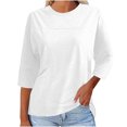 thumbnail image 1 of Plebaso Chemises Décontractées pour Femmes Manches 3/4 Col Rond Tunique Ample Blouses d'Été Unies Tee pour Femmes, 1 of 7