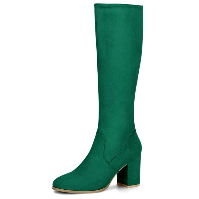 Unique Bargains Women's Round Toe Block Heel Knee High Boots
