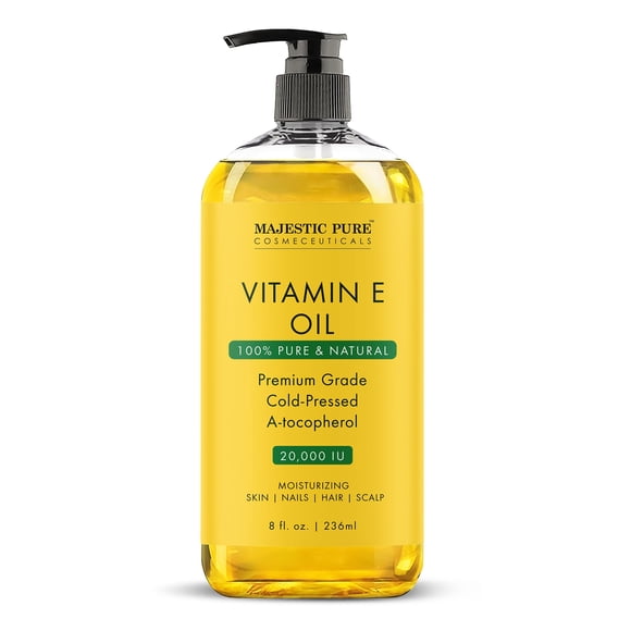 MAJESTIC PURE Vitamin E Oil - 100% Pure & Natural, 20,000 IU | Premium Grade, Cold-Pressed and Tocopherol to Repair Dry, Damaged Skin| Moisturizing Skin, Hair and Scalp 8Fl Oz