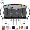 thumbnail image 1 of YORIN Trampoline pour Enfants de 7 à 8 Ans, Trampoline de 14 Pi pour Adultes avec Filet de Protection, Panier de Basketball, Échelle, Trampoline Récréatif Extérieur de 1400 Lb, Trampoline Robuste avec Lumière, Arroseur, Bas, 1 of 8