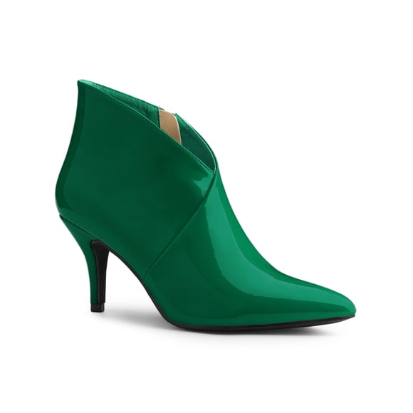 Unique Bargains Women's V Shape Zipper Stiletto Heel Ankle Boots Green (Size 10)