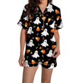 thumbnail image 2 of Pyjama pour Femmes en Satin Imprimé Graphique, Mignon, Tenue de Nuit, Boutons, Hauts à Manches Courtes, Ensembles de Shorts, 2 of 5