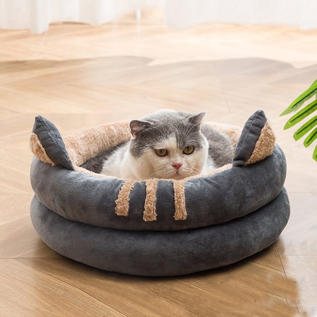 LSLJS Lit Rond Moderne en Peluche Douce pour Animaux de Compagnie pour Chats Ou Petits Chiens, Mini Lit pour Chien de Taille Moyenne Cat Bed Autochauffant Automne Hiver Intérieur pour Somnoler Dormir Douillet Minou Teddy Kennel