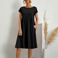 thumbnail image 3 of JUNWELL Robes d'Été pour Vacances Longueur Genou Amples Décontractées Robe Blanche Poche Coton Lin Col Rond Jupe Ligne A Grande Taille платье женское, 3 of 7