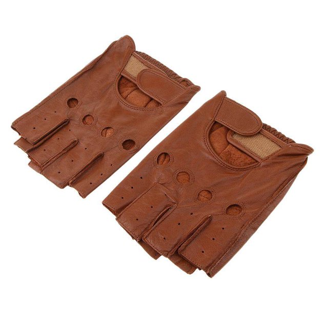 ziyahi Retro PU Leather Men Fingerless Driving Cycling Gloves L Brown Hook Loop