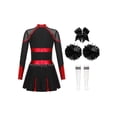 thumbnail image 2 of Hansber Tenues de Cheerleading pour Filles Uniforme de Cheerleading Déguisement avec Pompons Couvre-Chef Bas Ensemble Rouge&Blanc 10, 2 of 5