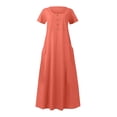 thumbnail image 4 of Bigersell Robes de Soirée et de Cérémonie pour Femmes Offres Femme Col Rond Manches Courtes Robe Chemise Midi Style D-27 Robes de la Saint-Valentin Robes d'Été Régulières, Orange P, 4 of 6