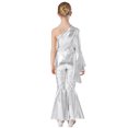 thumbnail image 4 of MSemis Girls Hippie Jumpsuit One Shoulder Flared Long Sleeve Bell-Bottom Pants Wide Leg Romper Disco Silver 12, 4 of 7