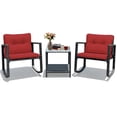 thumbnail image 3 of Costway 3PCS Patio Rattan Furniture Set Rocking Chairs Cushioned Sofa Burgundy, 3 of 9