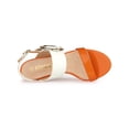 thumbnail image 4 of BLISSFUL STEP Women's Back to School Shoes Slingback Contrast Color Chunky Heel Big Circle Buckle Heeled Sandals Orange White 5.5, 4 of 7