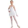 thumbnail image 1 of Aislor Robe de Patinage Artistique pour Fille, Robe de Danse Ballet Sans Manches en Maille avec Strass, Justaucorps de Gymnastique Rythmique avec Gants, Blanc 12, 1 of 7