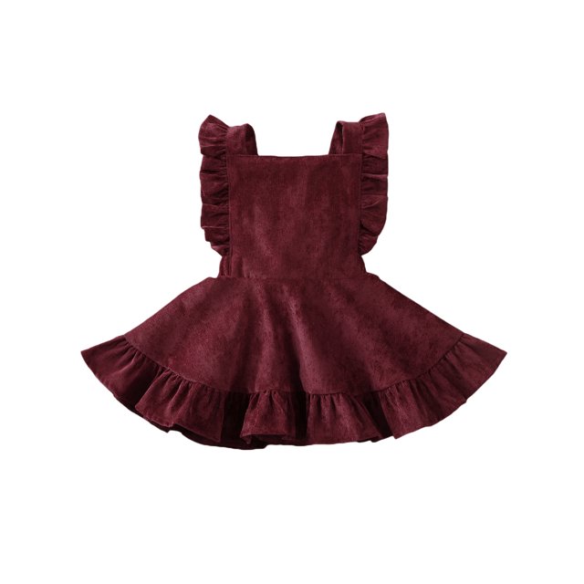 Kmbangi Girls Solid Color Suspender Skirt Sleeveless Square Collar Large Hem High Waist Dress with Ruffles