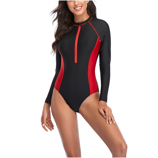 Aboser Combinaison anti-UV une Pièce pour Femme à Manches Longues, Maillot de Surf à Fermeture Éclair devant, Protection UV, Maillot de Bain, Combinaison de Plage d'Été 2024