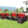 thumbnail image 4 of Gymax 4PCS Outdoor Conversation Set Patio PE Rattan Set w/ Glass Table & Sofa Cushions Red, 4 of 10