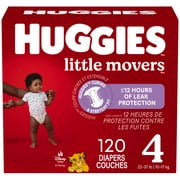 Huggies Little Movers Baby Diapers, Mega colossal pack, Size 4 (22-37 lbs), 120 Count