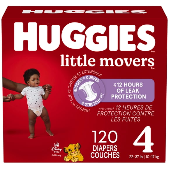 Couches pour bébés Huggies Little Movers, taille 4 (22 à 37 livres), 120 couches