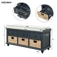 thumbnail image 2 of Entryway Bench, Shoe Bench with Hidden Storage, Shoe Storage Bench with 3 Drawers and 3 Rattan Baskets, Storage Shelf with Seat Cushion for Living Room, Entryway, Wood, Navy (42 inch), 2 of 10